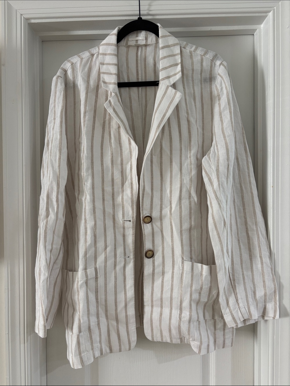 Garnet Hill Cream and Taupe Striped Linen-Blend Blazer